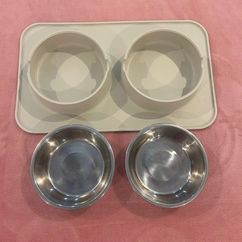 Silicone Pet Mat + Stainless Steel Double Diner - 3.5 Cups